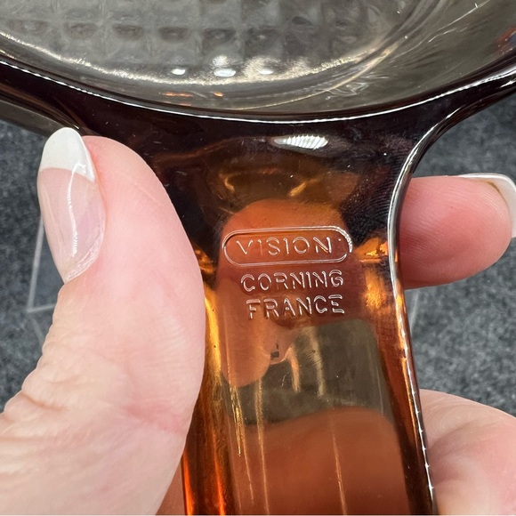 Corning Vision Ware Amber Waffle Bottom 7" Fry Pan Skillet w/ Pyrex Lid V-1.5-C - Picture 4 of 8